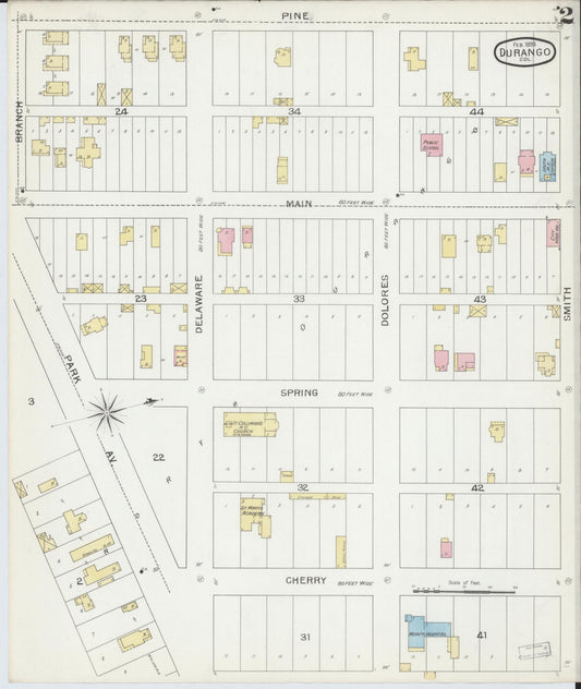 Sanborn Fire Insurance Map from Durango, La Plata County, Colorado (1893), Sheet #0002 - Historic Sanborn Fire Insurance Map Print, vintage old map wall art, antique decor, genealogy gift, Colorado Colorado map