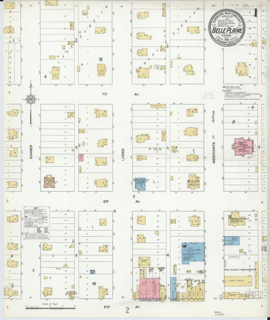 Sanborn Fire Insurance Map from Belle Plaine, Sumner County, Kansas (1912), Sheet #0001 - Complete Map Set gallery image, historic Sanborn map, vintage wall art, Kansas Kansas
