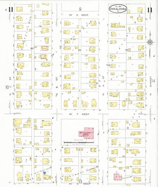 Sanborn Fire Insurance Map from Oskaloosa, Mahaska County, Iowa (1927), Sheet #0011 - Historic Sanborn Fire Insurance Map Print, vintage old map wall art