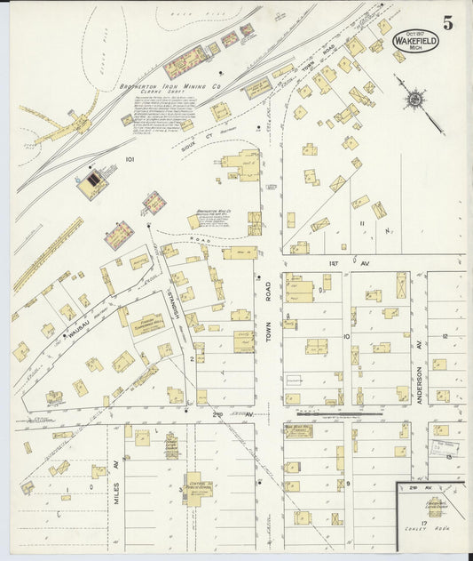 Sanborn Fire Insurance Map from Wakefield, Gogebic County, Michigan (1917), Sheet #0005 - Historic Sanborn Fire Insurance Map Print, vintage old map wall art, antique decor, genealogy gift, Michigan Michigan map