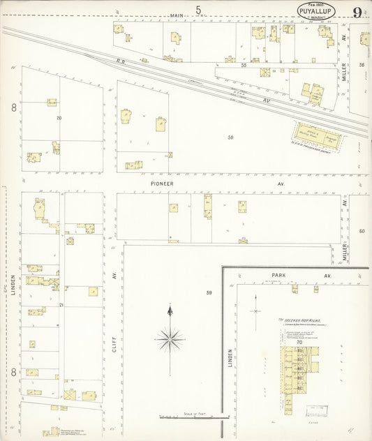 Sanborn Fire Insurance Map from Puyallup, Pierce County, Washington (1900), Sheet #0009 - Historic Sanborn Fire Insurance Map Print, vintage old map wall art, antique decor, genealogy gift, Washington Washington map