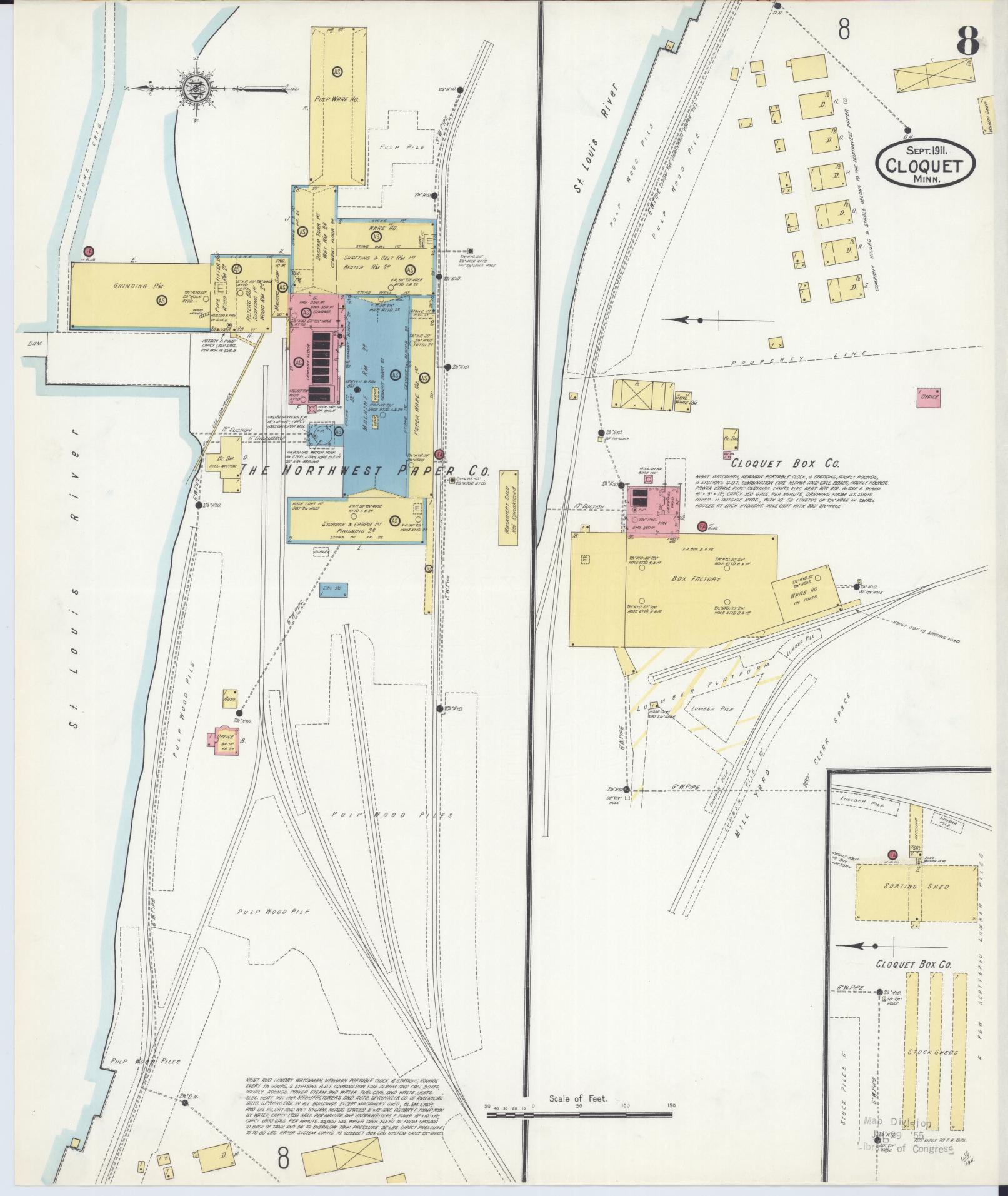 Sanborn Fire Insurance Map from Cloquet, Carlton County, Minnesota (1911), Sheet #0008 - Historic Sanborn Fire Insurance Map Print, vintage old map wall art, antique decor, genealogy gift, Minnesota Minnesota map