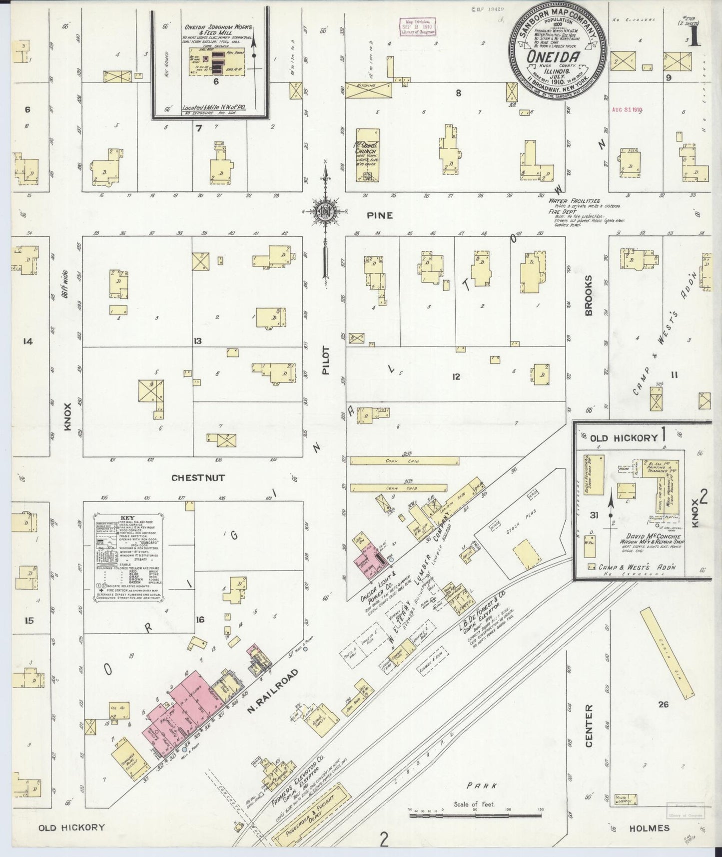 Sanborn Fire Insurance Map from Oneida, Knox County, Illinois (1910), Sheet #0001 - Historic Sanborn Fire Insurance Map Print, vintage old map wall art, antique decor, genealogy gift, Illinois Illinois map