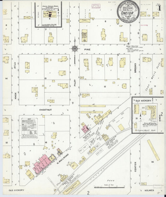 Sanborn Fire Insurance Map from Oneida, Knox County, Illinois (1910), Sheet #0001 - Historic Sanborn Fire Insurance Map Print, vintage old map wall art, antique decor, genealogy gift, Illinois Illinois map