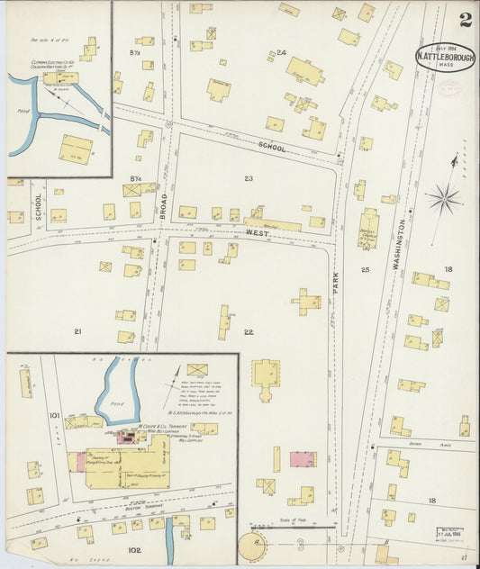 Sanborn Fire Insurance Map from North Attleborough, Bristol County, Massachusetts (1894), Sheet #0002 - Historic Sanborn Fire Insurance Map Print, vintage old map wall art, antique decor, genealogy gift, Massachusetts Massachusetts map