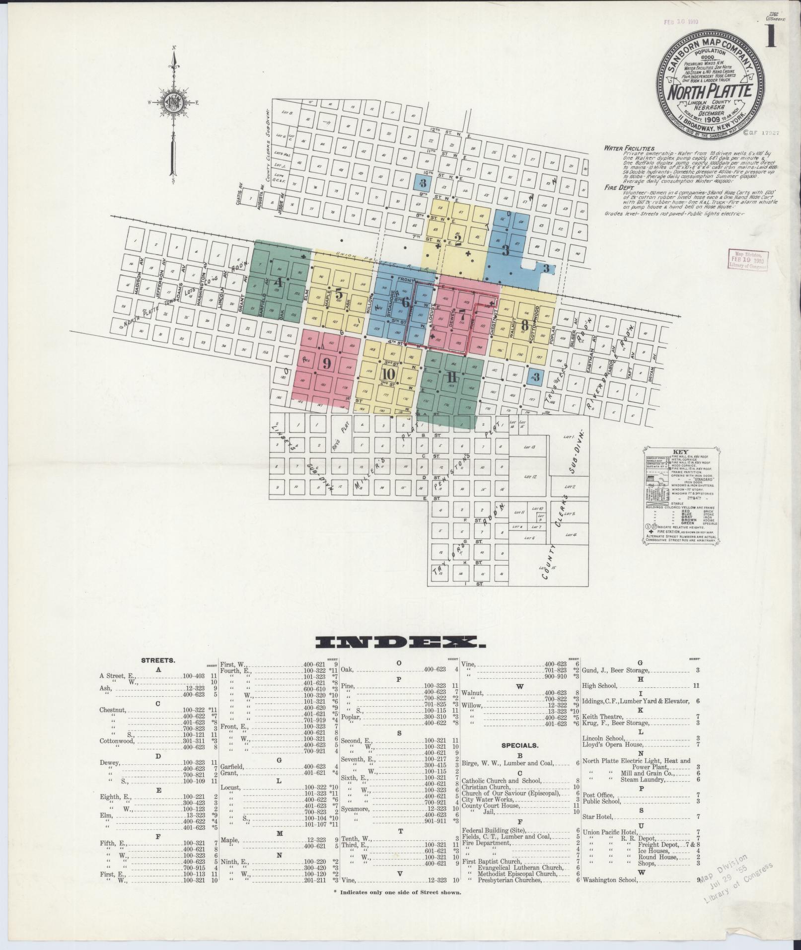 Sanborn Fire Insurance Map from North Platte, Lincoln County, Nebraska (1909), Sheet #0001 - Complete Map Set gallery image, historic Sanborn map, vintage wall art, Nebraska Nebraska
