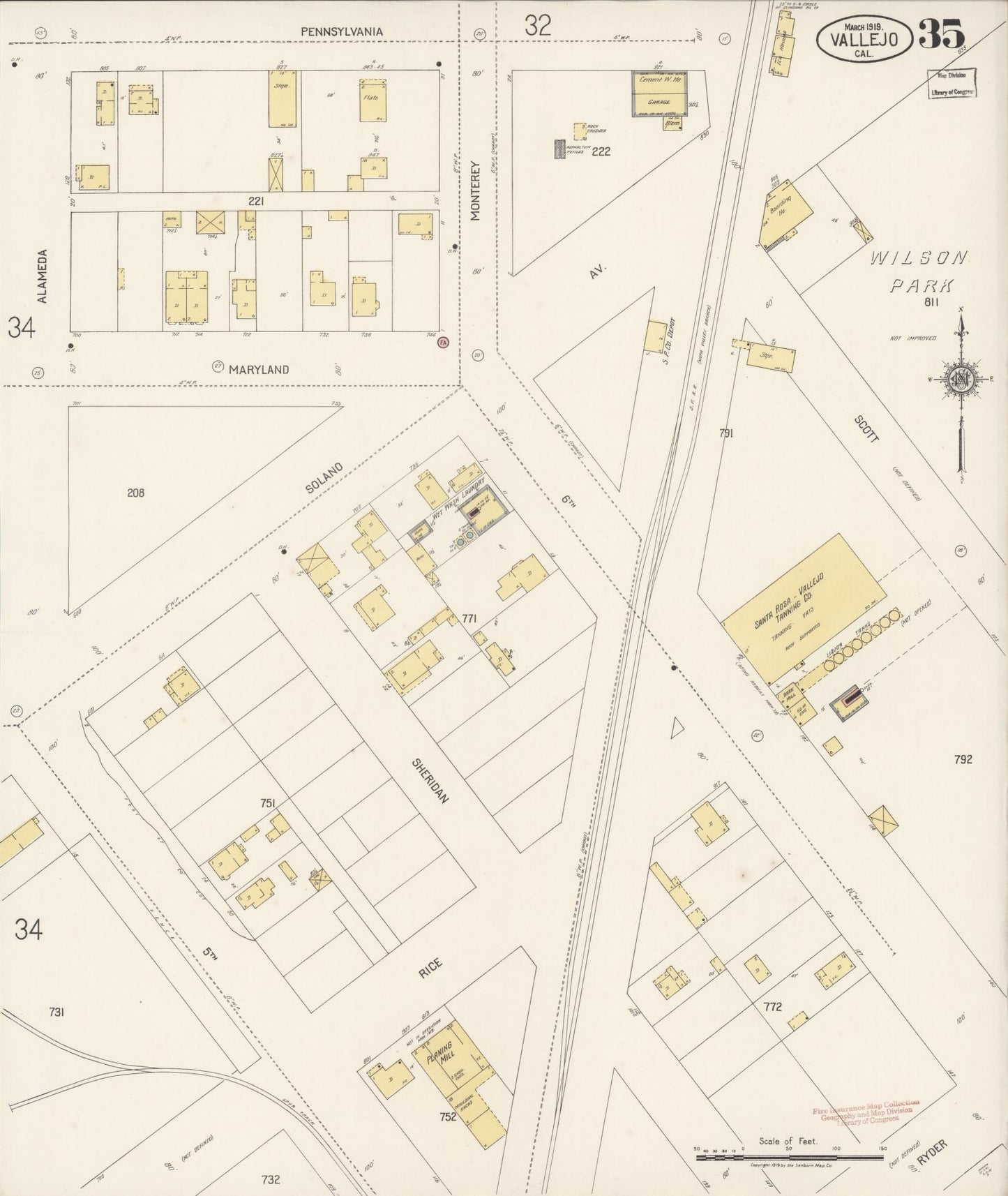 Sanborn Fire Insurance Map from Vallejo, Solano County, California (1919), Sheet #0035 - Complete Map Set gallery image, historic Sanborn map, vintage wall art, California California