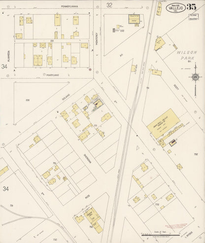 Sanborn Fire Insurance Map from Vallejo, Solano County, California (1919), Sheet #0035 - Complete Map Set gallery image, historic Sanborn map, vintage wall art, California California