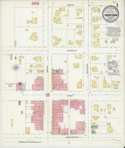 Sanborn Fire Insurance Map from Uniontown, Perry County, Alabama (1905), Sheet #0001 - Complete Map Set gallery image, historic Sanborn map, vintage wall art, Alabama Alabama