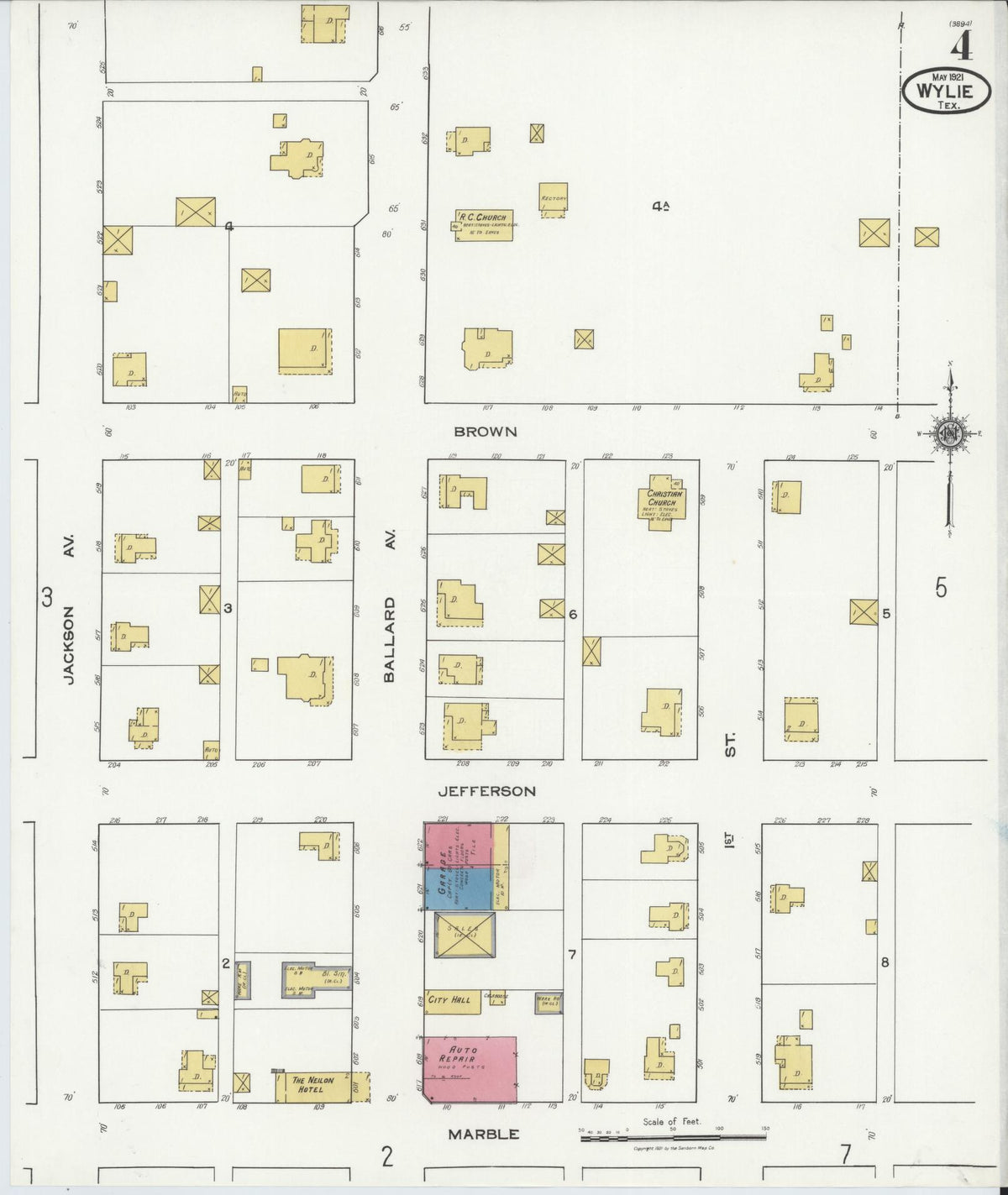 Sanborn Fire Insurance Map from Wylie, Collin County, Texas (1921), Sheet #0004 - Complete Map Set gallery image, historic Sanborn map, vintage wall art, Texas Texas