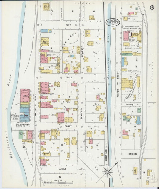 Sanborn Fire Insurance Map from Chester, Randolph County, Illinois (1899), Sheet #0008 - Historic Sanborn Fire Insurance Map Print, vintage old map wall art, antique decor, genealogy gift, Illinois Illinois map