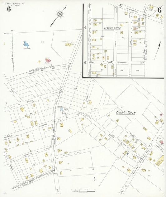 Sanborn Fire Insurance Map from Clark's Summit, Lackawanna County, Pennsylvania (1933), Sheet #0006 - Historic Sanborn Fire Insurance Map Print, vintage old map wall art, antique decor, genealogy gift, Pennsylvania Pennsylvania map
