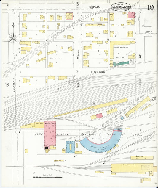 Sanborn Fire Insurance Map from Marshalltown, Marshall County, Iowa (1901), Sheet #0019 - Historic Sanborn Fire Insurance Map Print, vintage old map wall art