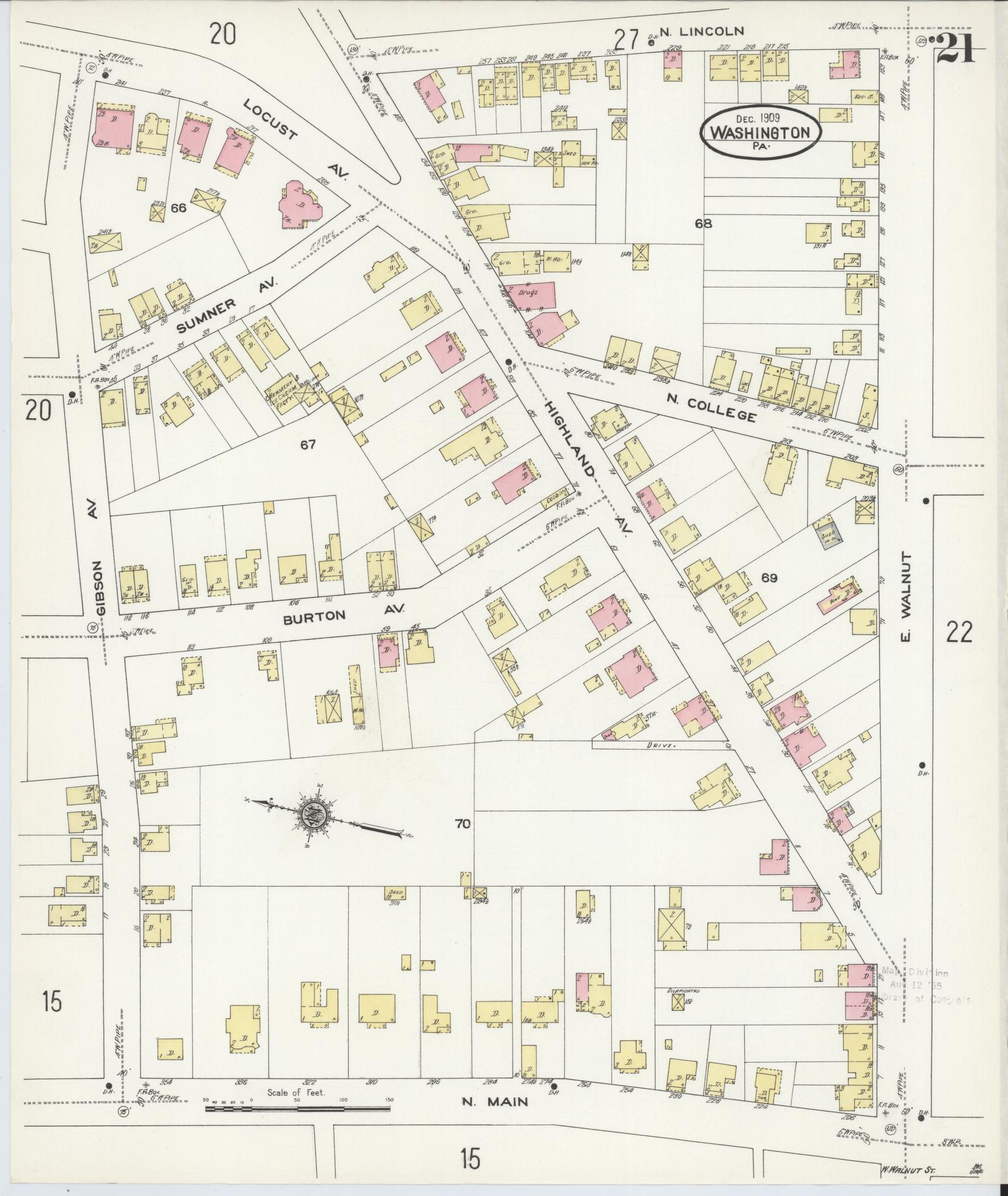 Sanborn Fire Insurance Map from Washington, Washington County, Pennsylvania (1909), Sheet #0021 - Historic Sanborn Fire Insurance Map Print, vintage old map wall art, antique decor, genealogy gift, Sanborn Fire Insurance Map from Washington Washington map