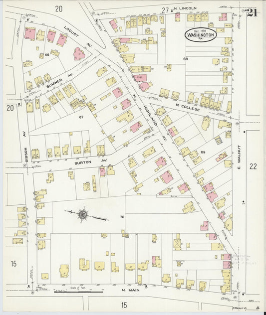 Sanborn Fire Insurance Map from Washington, Washington County, Pennsylvania (1909), Sheet #0021 - Historic Sanborn Fire Insurance Map Print, vintage old map wall art, antique decor, genealogy gift, Sanborn Fire Insurance Map from Washington Washington map