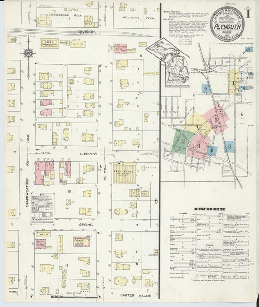 Sanborn Fire Insurance Map from Plymouth, Wayne County, Michigan (1914), Sheet #0001 - Historic Sanborn Fire Insurance Map Print, vintage old map wall art, antique decor, genealogy gift, Michigan Michigan map