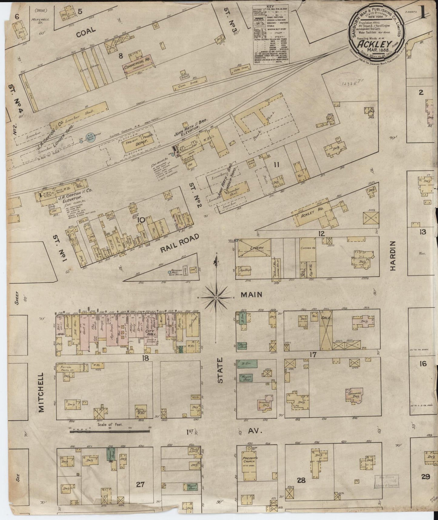 Sanborn Fire Insurance Map from Ackley, Hardin and Franklin Counties, Iowa (1888), Sheet #0001 - Historic Sanborn Fire Insurance Map Print