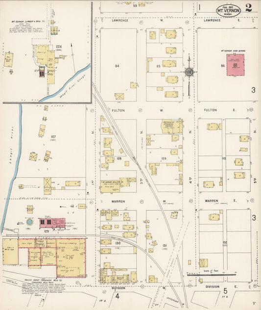 Sanborn Fire Insurance Map from Mount Vernon, Skagit County, Washington (1912), Sheet #0002 - Historic Sanborn Fire Insurance Map Print, vintage old map wall art, antique decor, genealogy gift, Washington Washington map