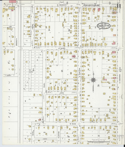 Sanborn Fire Insurance Map from Charlotte, Eaton County, Michigan (1918), Sheet #0011 - Historic Sanborn Fire Insurance Map Print, vintage old map wall art, antique decor, genealogy gift, Michigan Michigan map