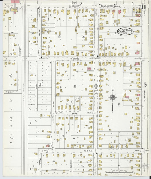 Sanborn Fire Insurance Map from Charlotte, Eaton County, Michigan (1918), Sheet #0011 - Historic Sanborn Fire Insurance Map Print, vintage old map wall art, antique decor, genealogy gift, Michigan Michigan map