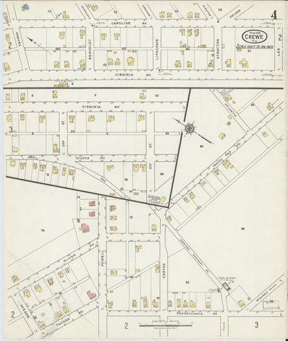 Sanborn Fire Insurance Map from Crewe, Nottoway County, Virginia (1918), Sheet #0004 - Complete Map Set gallery image, historic Sanborn map, vintage wall art, Virginia Virginia