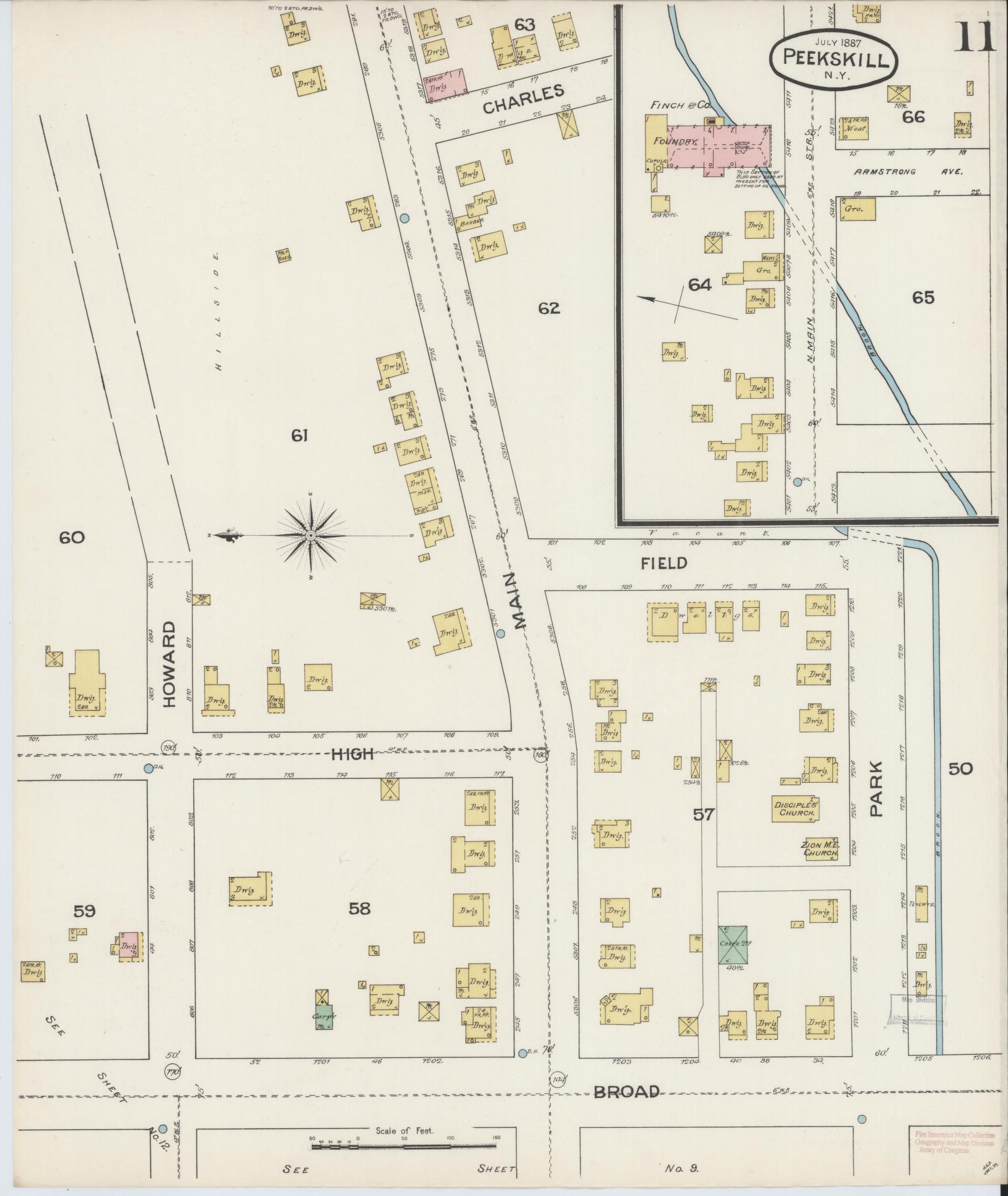 Sanborn Fire Insurance Map from Peekskill, Westchester County, New York (1887), Sheet #0011 - Complete Map Set gallery image, historic Sanborn map, vintage wall art, New York New York