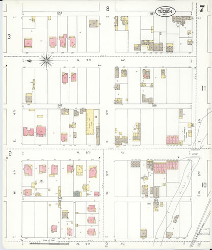 Sanborn Fire Insurance Map from Tucson, Pima County, Arizona (1909), Sheet #0007 - Complete Map Set gallery image, historic Sanborn map, vintage wall art, Arizona Arizona