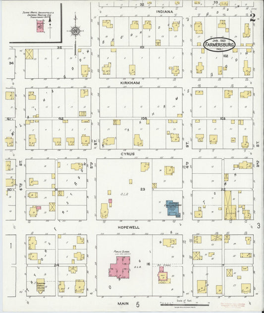 Sanborn Fire Insurance Map from Farmersburg, Sullivan County, Indiana (1921), Sheet #0002 - Historic Sanborn Fire Insurance Map Print, vintage old map wall art, antique decor, genealogy gift, Indiana Indiana map
