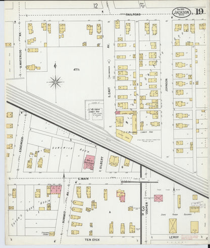 Sanborn Fire Insurance Map from Jackson, Jackson County, Michigan (1899), Sheet #0019 - Historic Sanborn Fire Insurance Map Print, vintage old map wall art, antique decor, genealogy gift, Michigan Michigan map