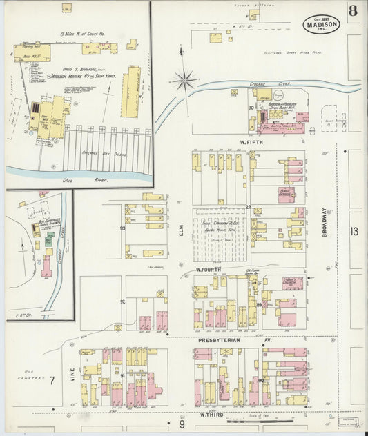 Sanborn Fire Insurance Map from Madison, Jefferson County, Indiana (1897), Sheet #0008 - Historic Sanborn Fire Insurance Map Print, vintage old map wall art, antique decor, genealogy gift, Indiana Indiana map