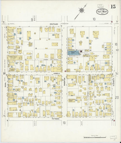 Sanborn Fire Insurance Map from Key West, Monroe County, Florida (1912), Sheet #0015 - Historic Sanborn Fire Insurance Map Print, vintage old map wall art, antique decor, genealogy gift, Florida Florida map