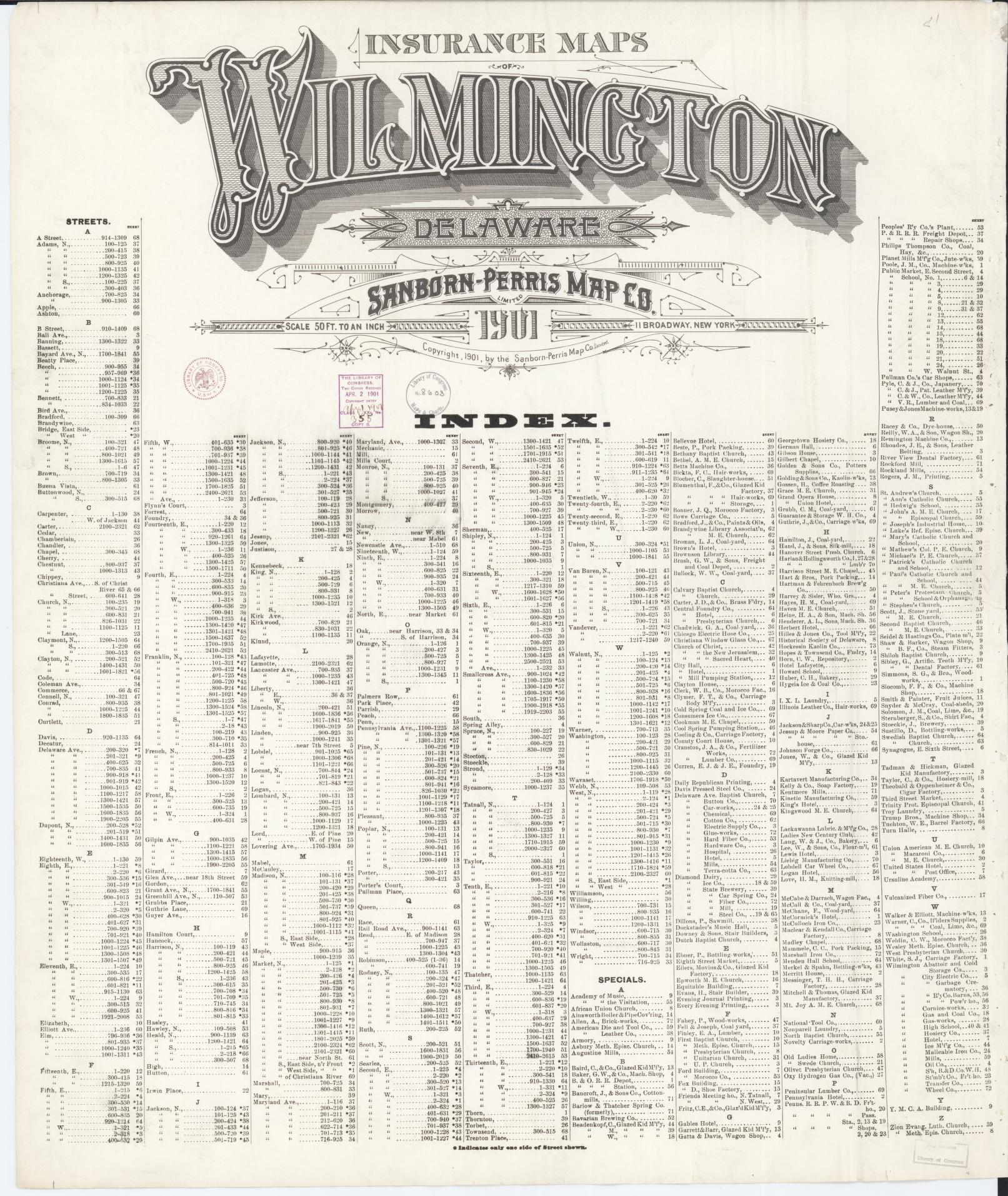 Sanborn Fire Insurance Map from Wilmington, New Castle County, Delaware. (1901) – Historic Sanborn Fire Insurance Map Print
