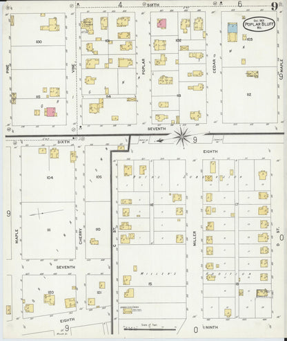 Sanborn Fire Insurance Map from Poplar Bluff, Butler County, Missouri (1901), Sheet #0009 - Complete Map Set gallery image, historic Sanborn map, vintage wall art, Missouri Missouri
