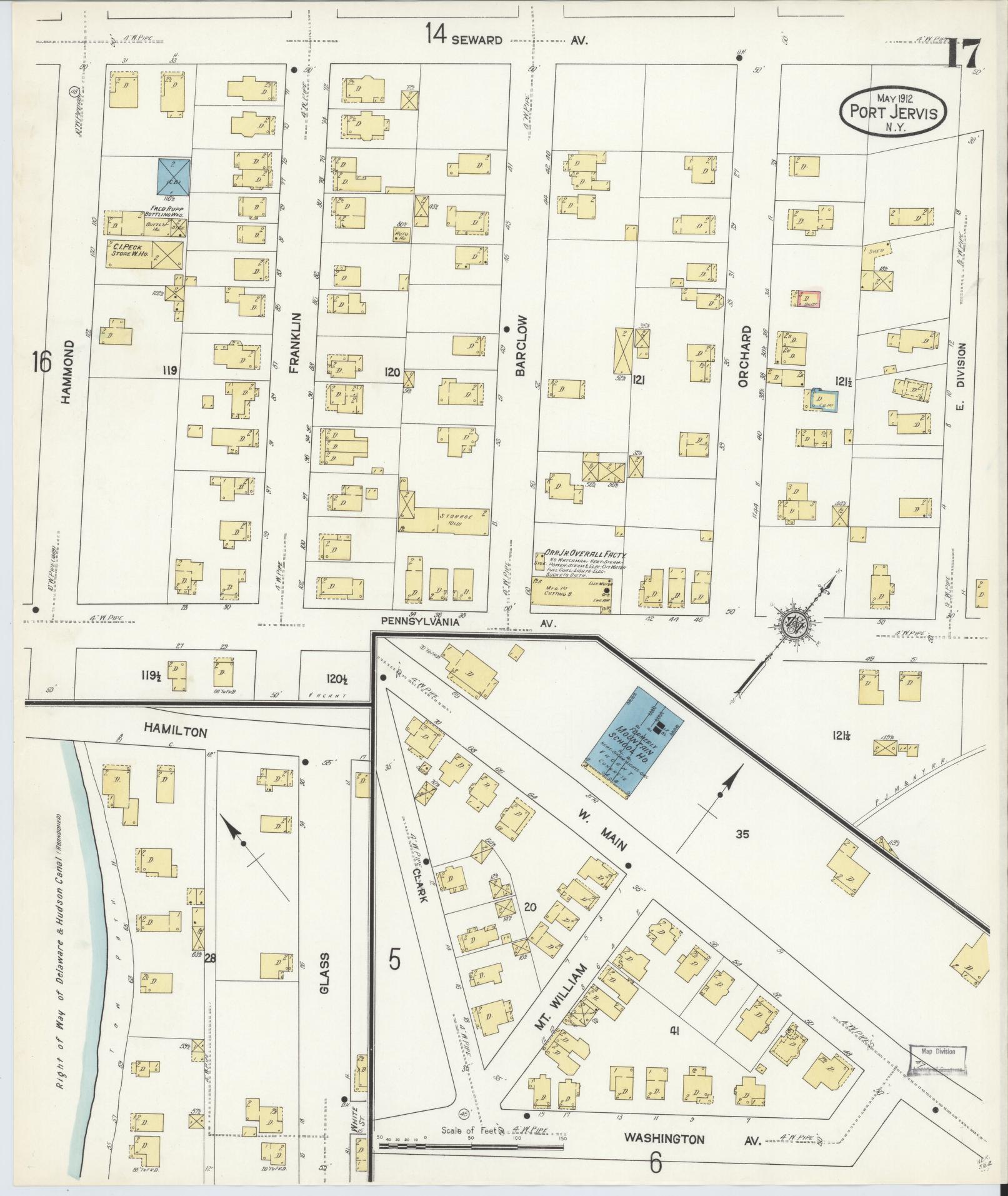Sanborn Fire Insurance Map from Port Jervis, Orange County, New York (1912), Sheet #0017 - Complete Map Set gallery image, historic Sanborn map, vintage wall art, New York New York