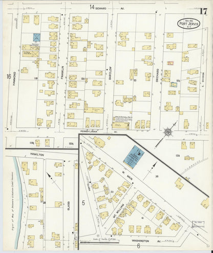 Sanborn Fire Insurance Map from Port Jervis, Orange County, New York (1912), Sheet #0017 - Complete Map Set gallery image, historic Sanborn map, vintage wall art, New York New York