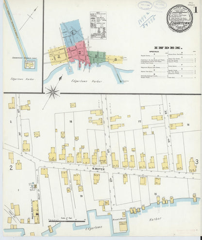 Sanborn Fire Insurance Map from Edgartown, Dukes County, Massachusetts (1898), Sheet #0001 - Historic Sanborn Fire Insurance Map Print, vintage old map wall art, antique decor, genealogy gift, Massachusetts Massachusetts map