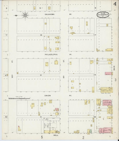 Sanborn Fire Insurance Map from Shawnee, Pottawatomie County, Oklahoma (1896), Sheet #0004 - Complete Map Set gallery image, historic Sanborn map, vintage wall art, Oklahoma Oklahoma