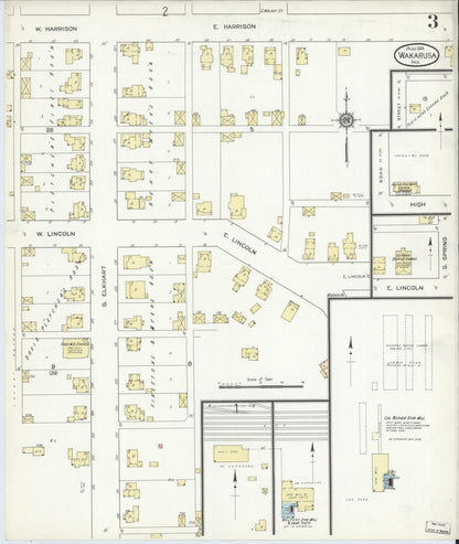 Sanborn Fire Insurance Map from Wakarusa, Elkhart County, Indiana (1914), Sheet #0003 - Historic Sanborn Fire Insurance Map Print, vintage old map wall art, antique decor, genealogy gift, Indiana Indiana map