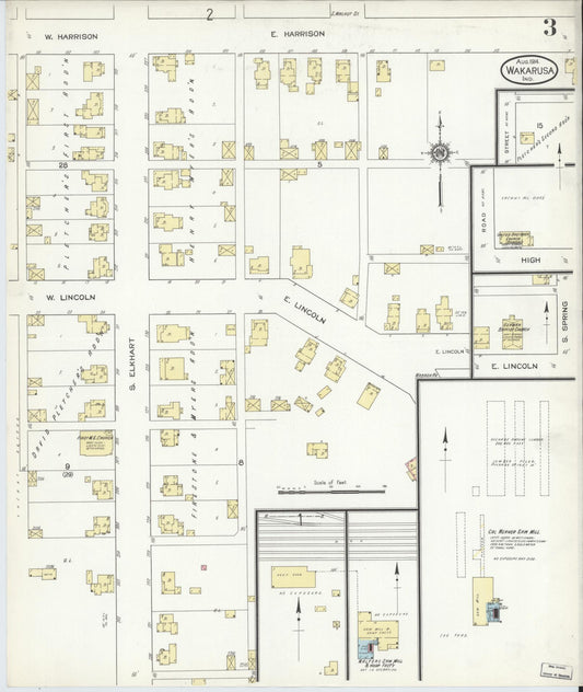Sanborn Fire Insurance Map from Wakarusa, Elkhart County, Indiana (1914), Sheet #0003 - Historic Sanborn Fire Insurance Map Print, vintage old map wall art, antique decor, genealogy gift, Indiana Indiana map