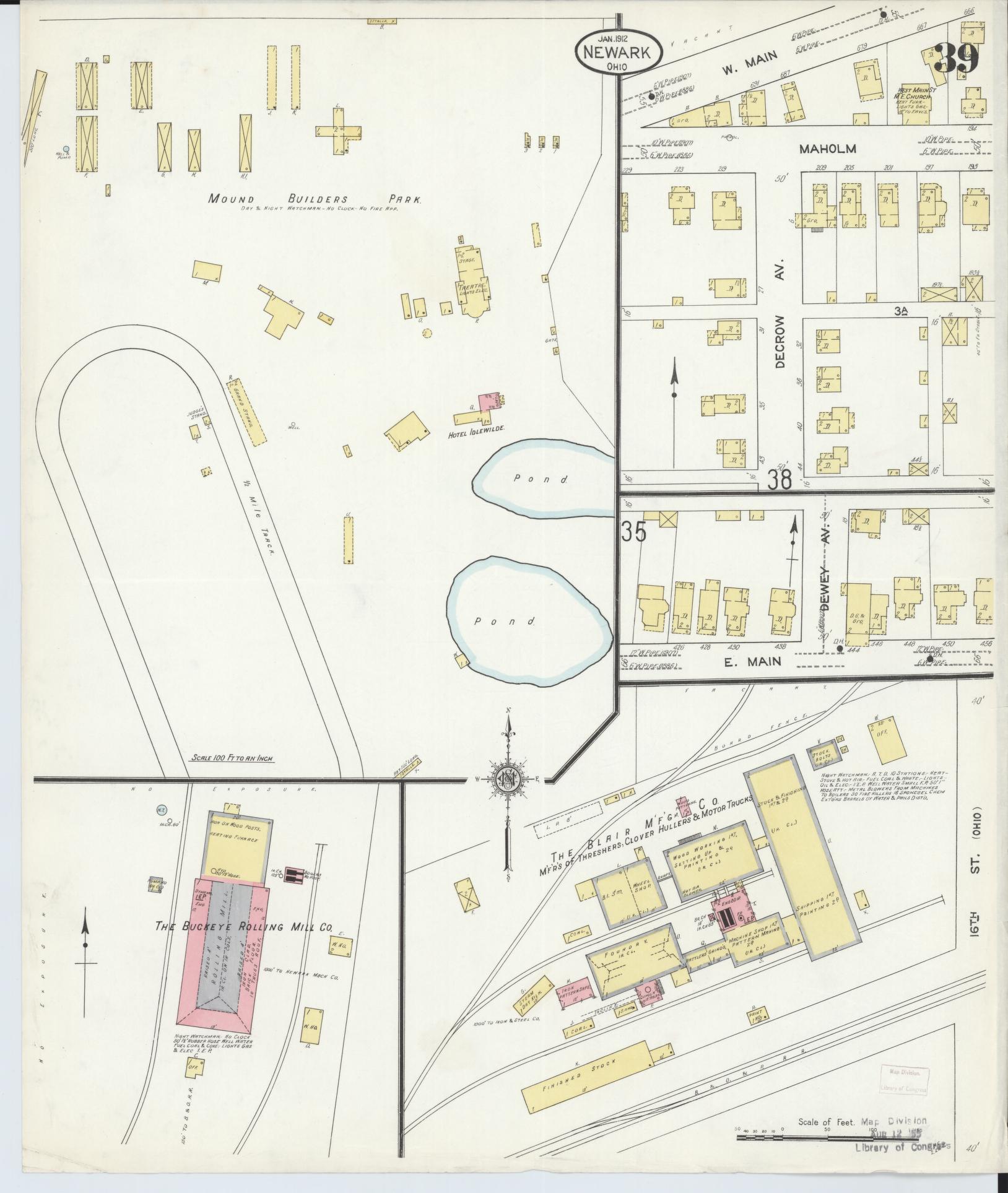 Sanborn Fire Insurance Map from Newark, Licking County, Ohio (1912), Sheet #0039 - Complete Map Set gallery image, historic Sanborn map, vintage wall art, Ohio Ohio