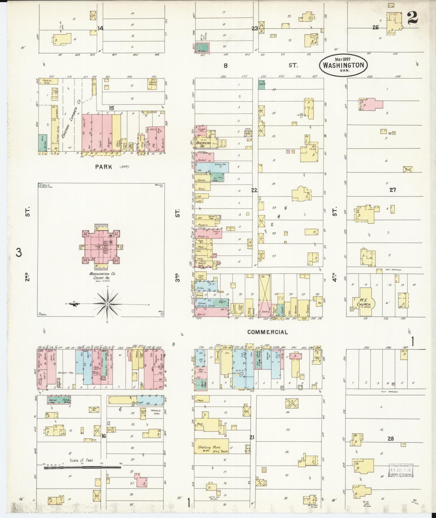 Sanborn Fire Insurance Map from Washington, Washington County, Kansas (1897), Sheet #0002 - Complete Map Set gallery image, historic Sanborn map, vintage wall art, Kansas Kansas