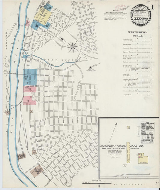 Sanborn Fire Insurance Map from Radford, Independent Cities, Virginia (1891), Sheet #0001 - Complete Map Set gallery image, historic Sanborn map, vintage wall art, Virginia Virginia