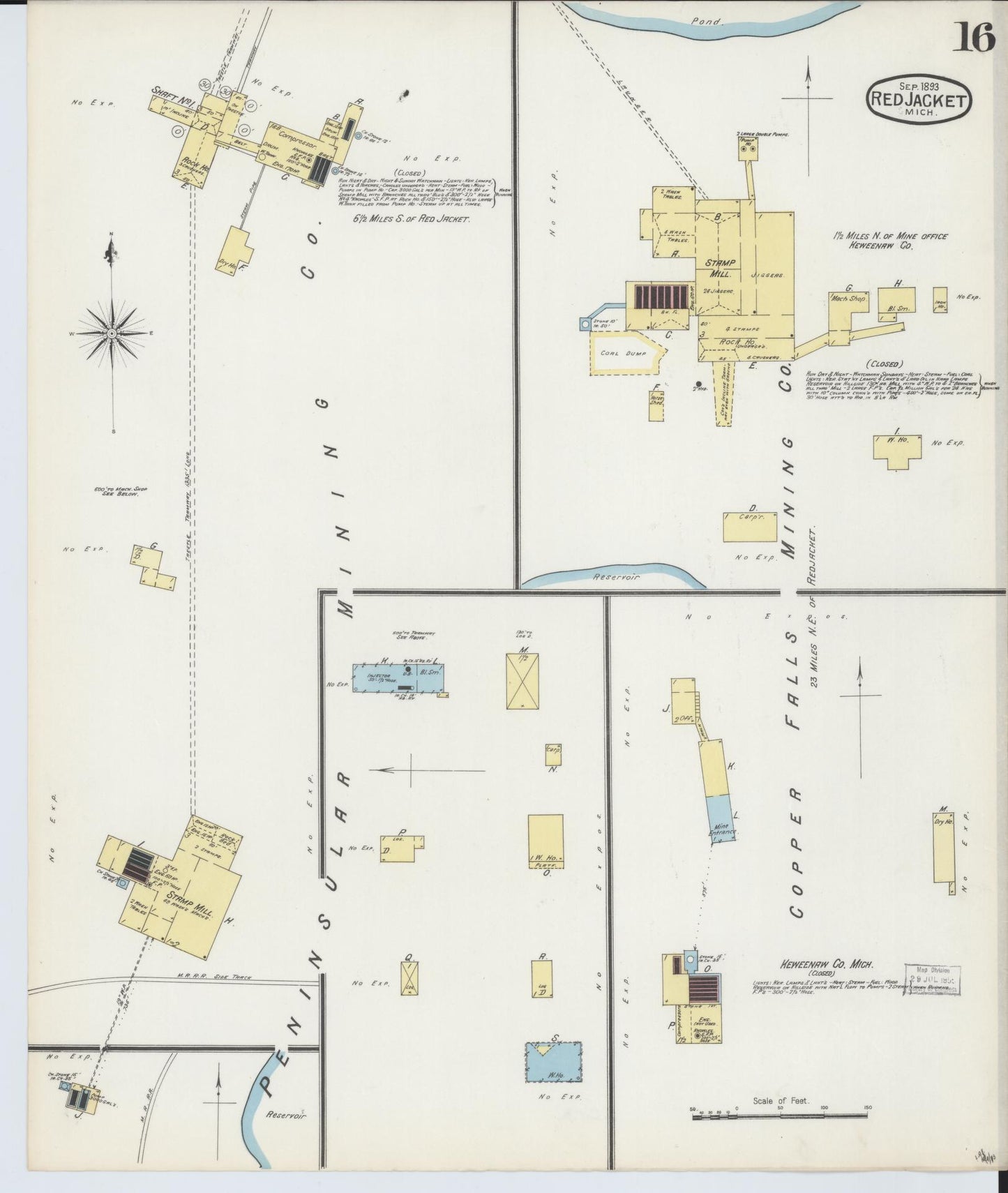 Sanborn Fire Insurance Map from Red Jacket, Houghton County, Michigan (1893), Sheet #0016 - Complete Map Set gallery image, historic Sanborn map, vintage wall art, Michigan Michigan