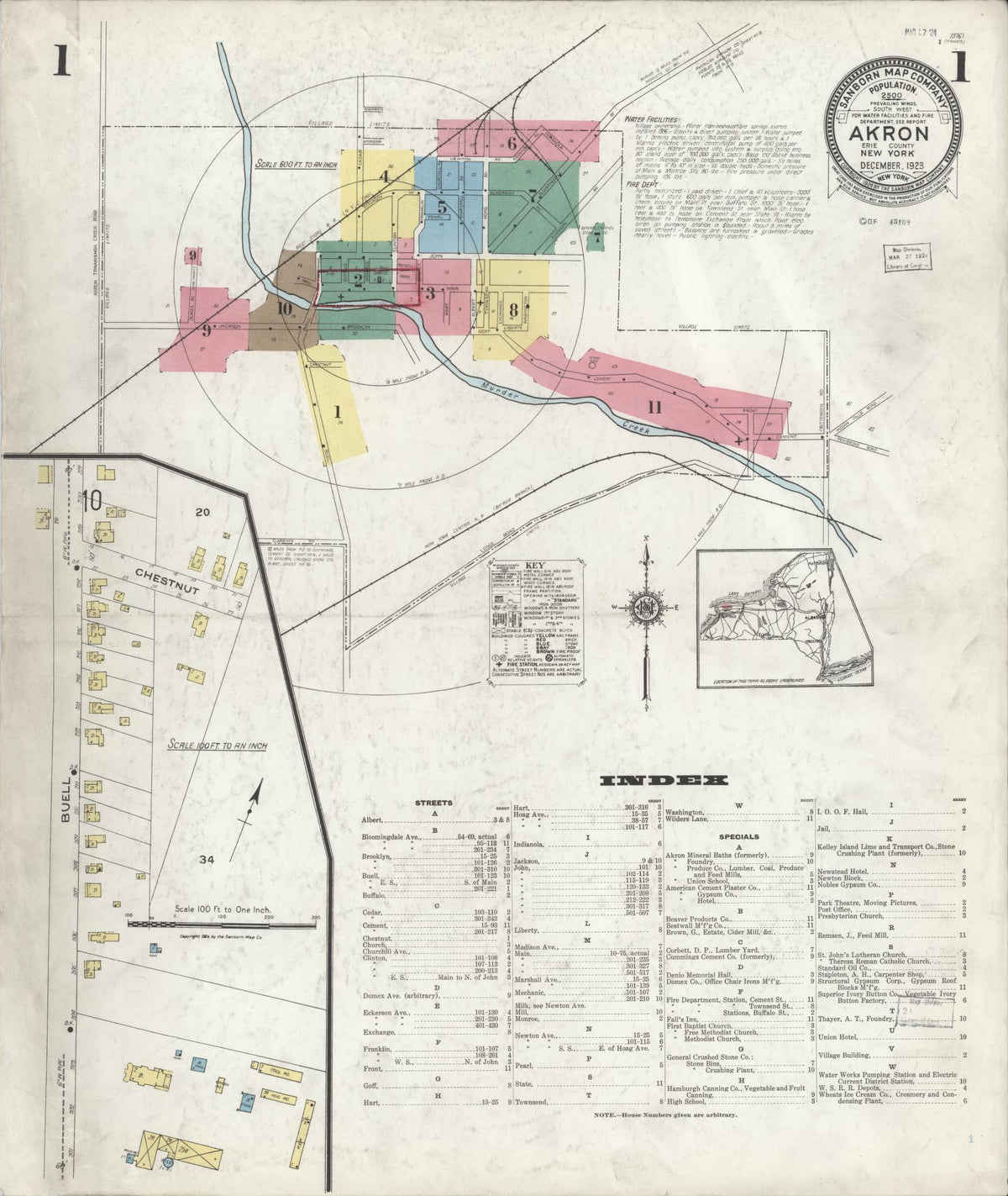 Sanborn Fire Insurance Map from Akron, Erie County, New York (1923), Sheet #0001 - Complete Map Set gallery image, historic Sanborn map, vintage wall art, New York New York