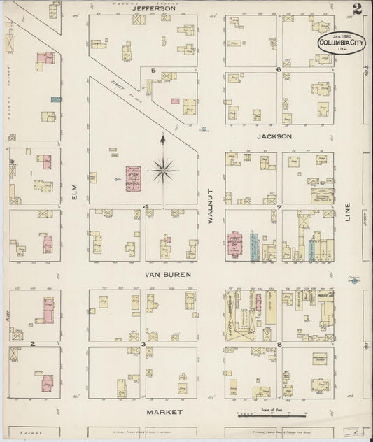 Sanborn Fire Insurance Map from Columbia City, Whitley County, Indiana (1886), Sheet #0002 - Historic Sanborn Fire Insurance Map Print, vintage old map wall art, antique decor, genealogy gift, Indiana Indiana map