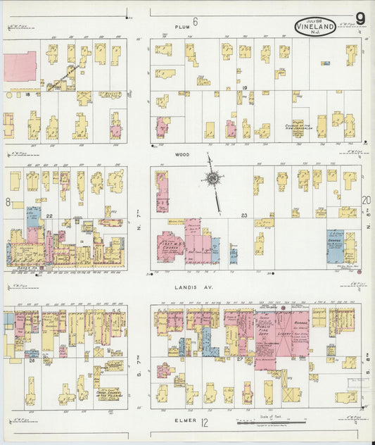 Sanborn Fire Insurance Map from Vineland, Cumberland County, New Jersey (1919), Sheet #0009 - Historic Sanborn Fire Insurance Map Print, vintage old map wall art, antique decor, genealogy gift, New Jersey New Jersey map