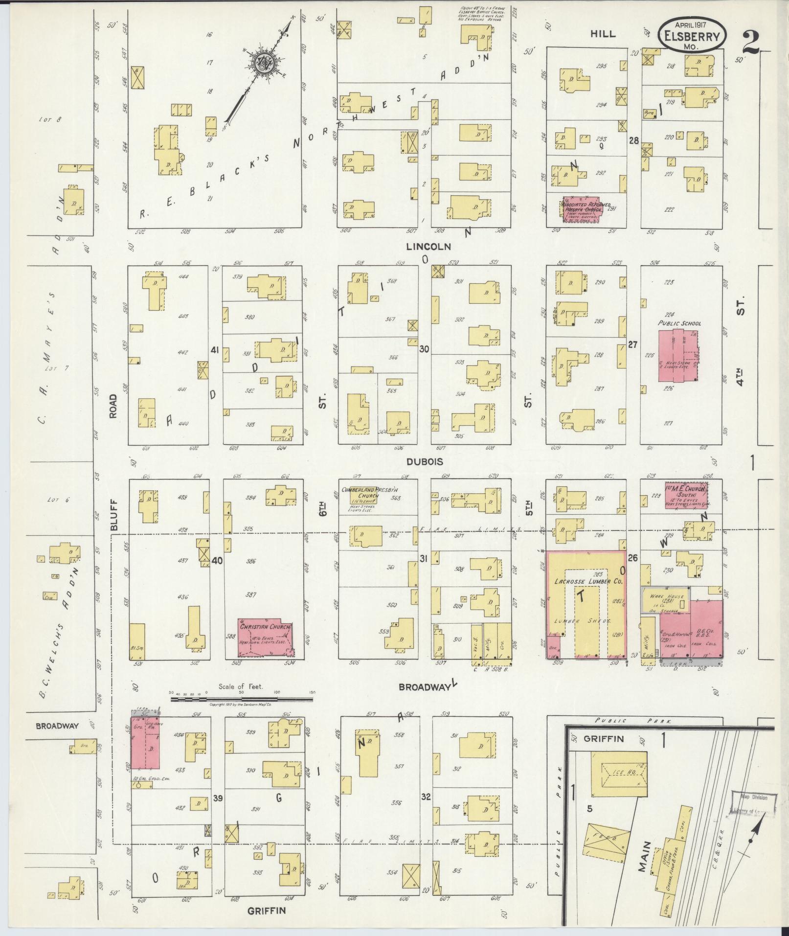 Sanborn Fire Insurance Map from Elsberry, Lincoln County, Missouri (1917), Sheet #0002 - Complete Map Set gallery image, historic Sanborn map, vintage wall art, Missouri Missouri