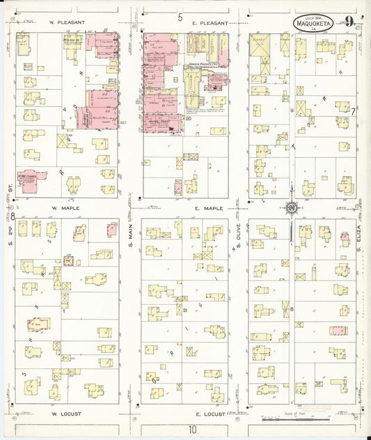 Sanborn Fire Insurance Map from Maquoketa, Jackson County, Iowa (1914), Sheet #0009 - Historic Sanborn Fire Insurance Map Print, vintage old map wall art