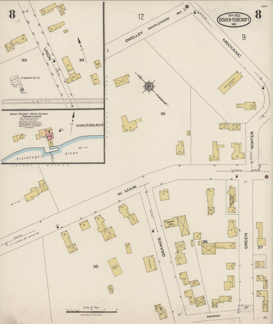 Sanborn Fire Insurance Map from Dover, Piscataguis County, Maine (1923), Sheet #0008 - Historic Sanborn Fire Insurance Map Print, vintage old map wall art, antique decor, genealogy gift, Maine Maine map