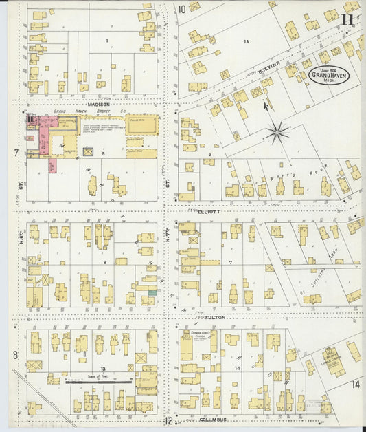Sanborn Fire Insurance Map from Grand Haven, Ottawa County, Michigan (1906), Sheet #0011 - Historic Sanborn Fire Insurance Map Print, vintage old map wall art, antique decor, genealogy gift, Michigan Michigan map